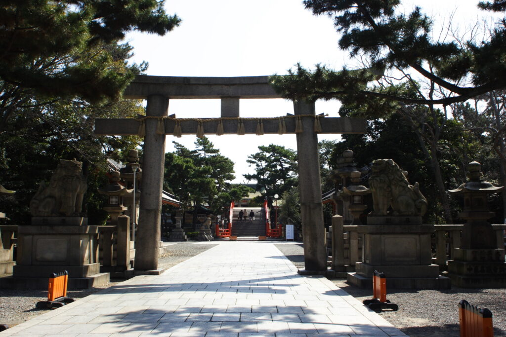 Torii gate and shrine approach at Sumiyoshi Taisha in Osaka