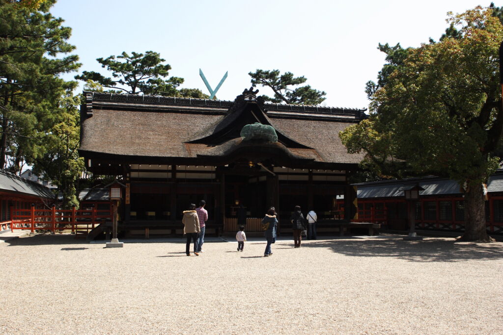 Traditional shrine building at Sumiyoshi Taisha in Osaka