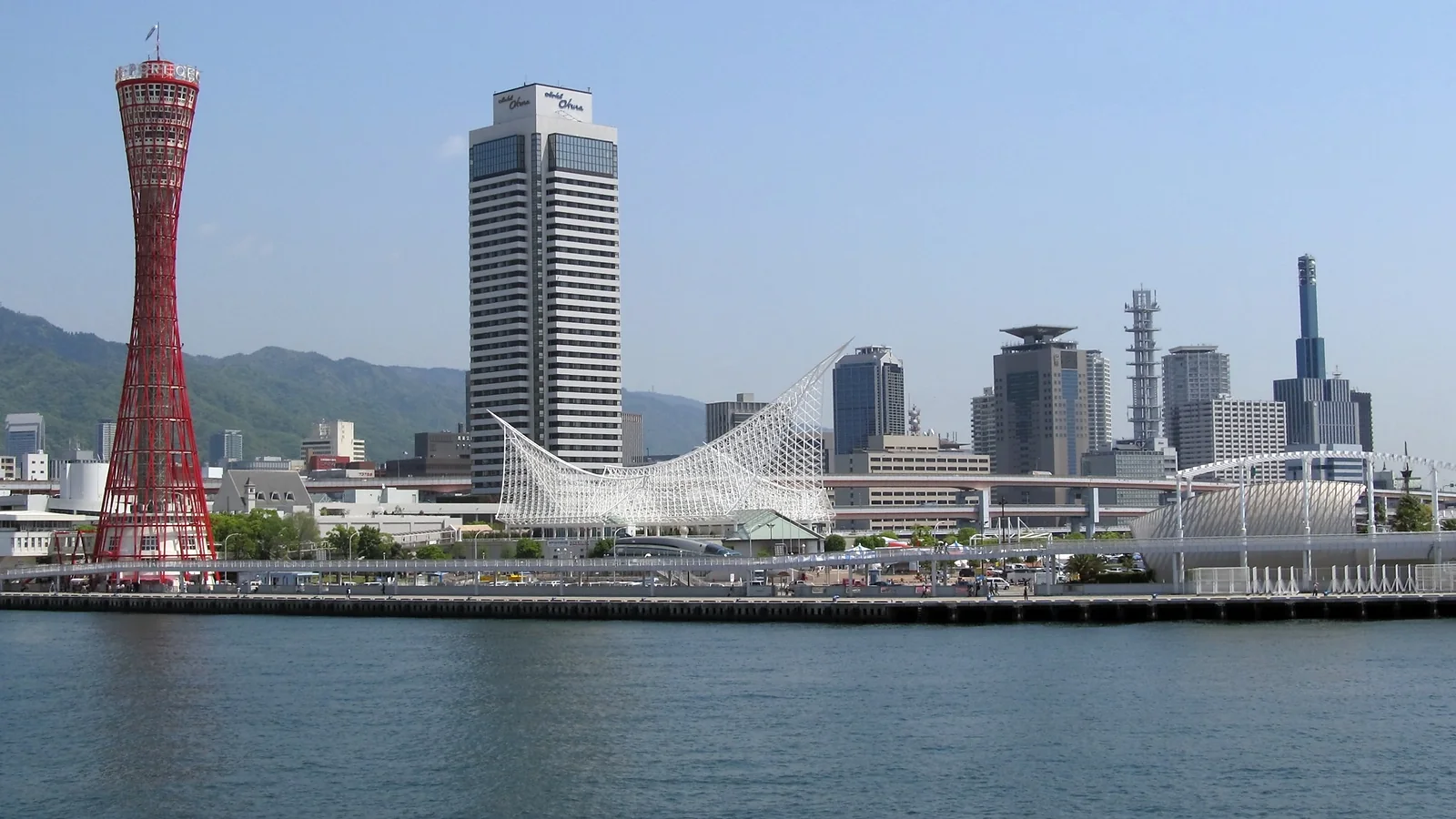 Kobe Port Tower and Meriken Park seen across the waterfront