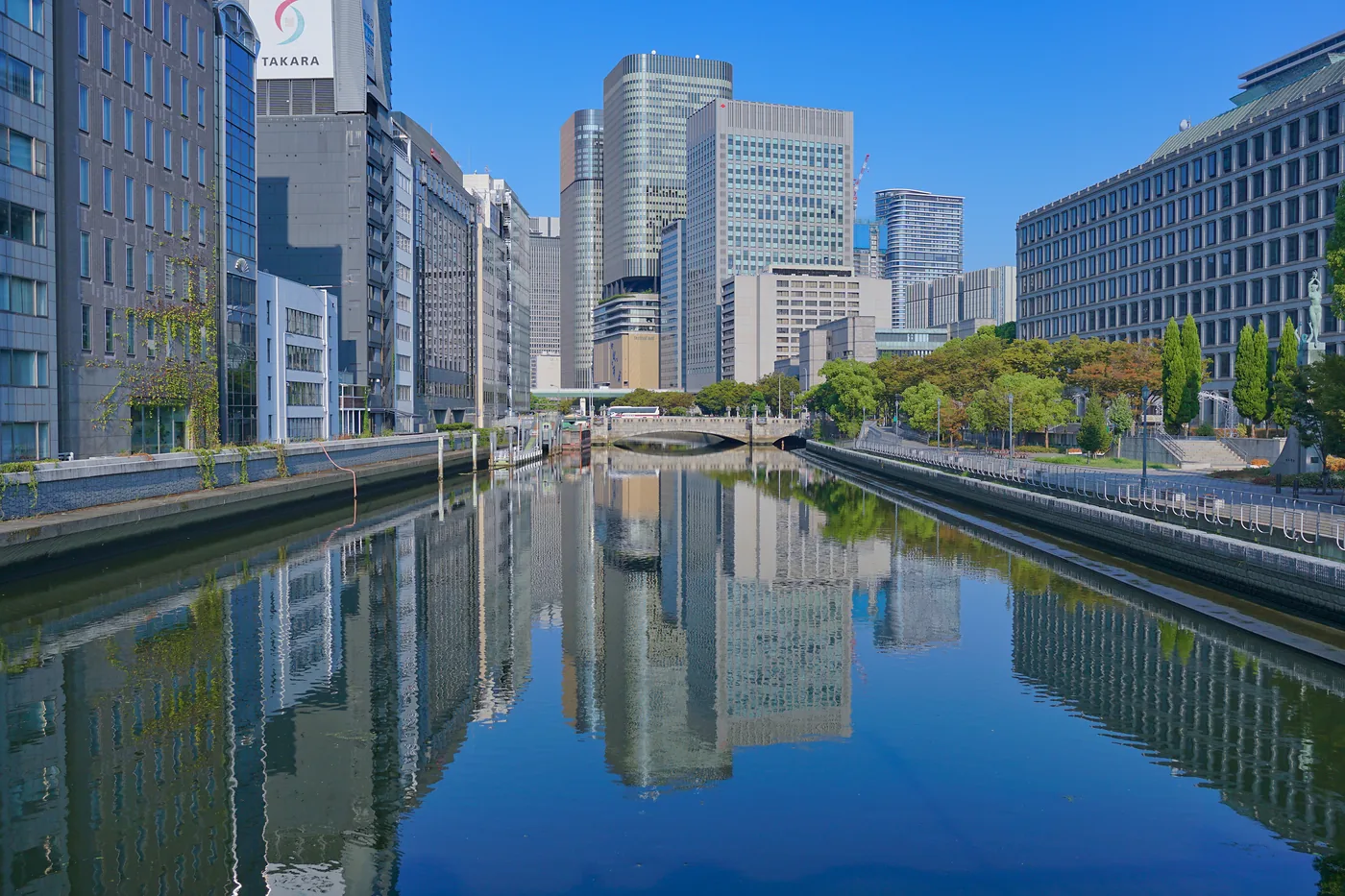 Nakanoshima riverside cityscape in central Osaka