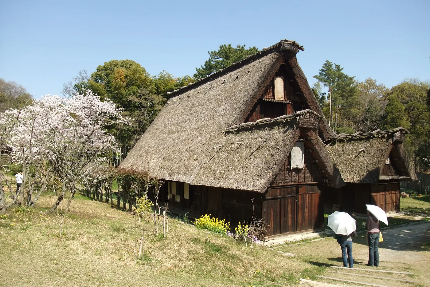 Thatched old Japanese farmhouse at the Open-Air Museum of Old Japanese Farmhouses in Osaka