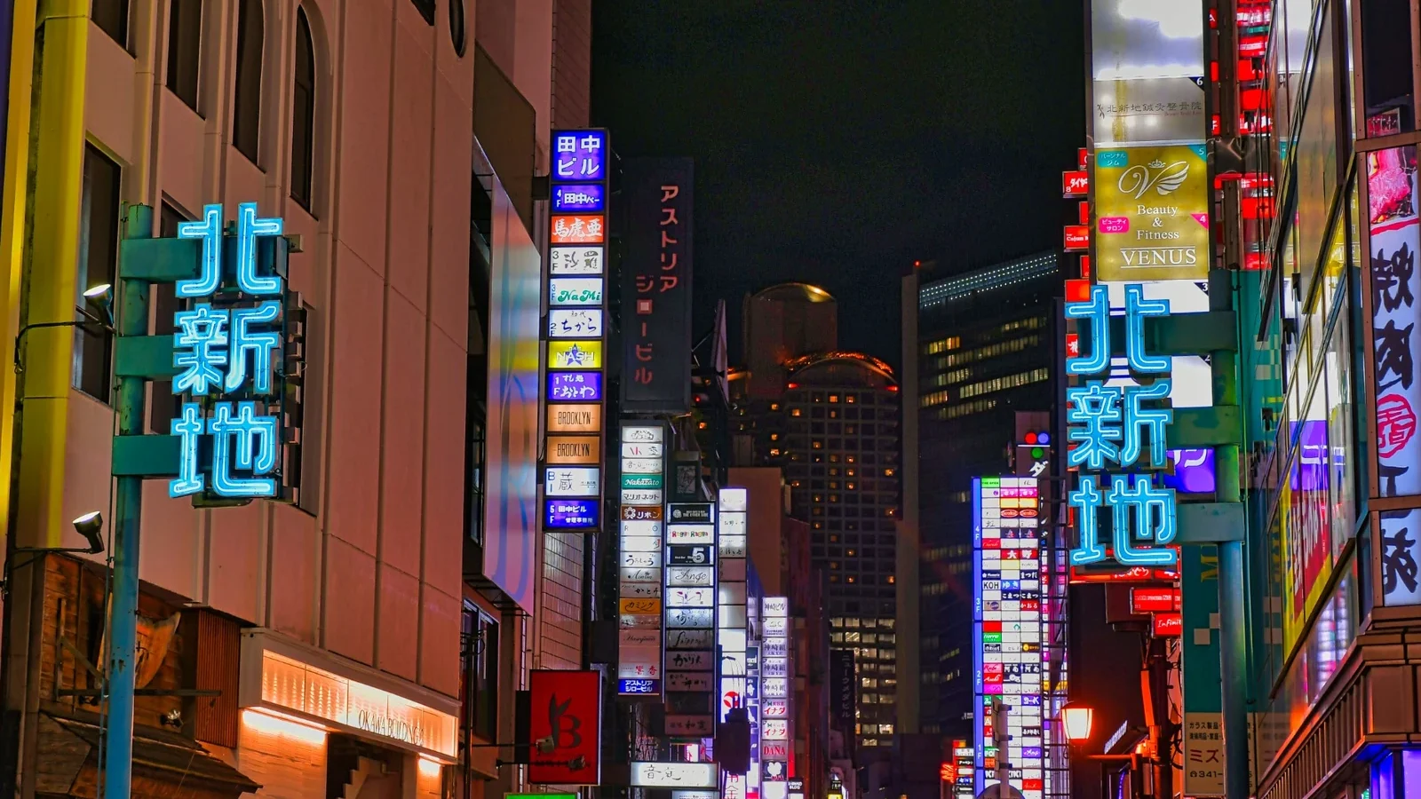 Osaka nightlife beyond Dotonbori with evening street lights