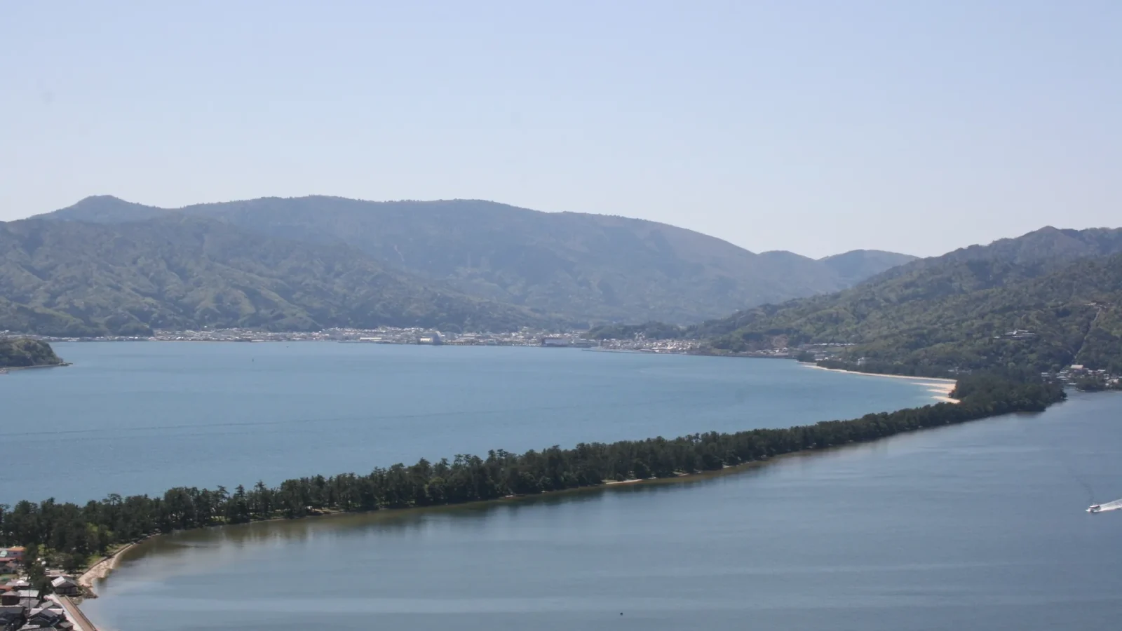 Amanohashidate sandbar viewed from Kasamatsu Park in Kyoto