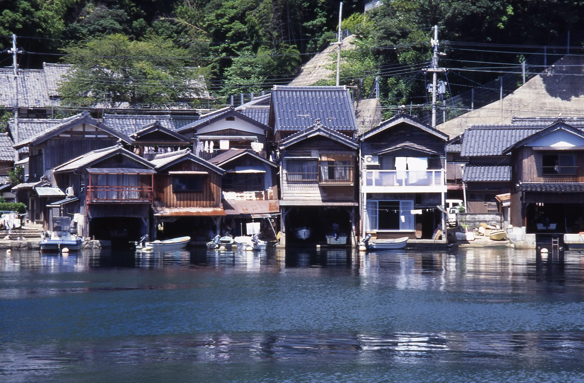 Traditional wooden funaya houses along the waterfront in Ine Kyoto