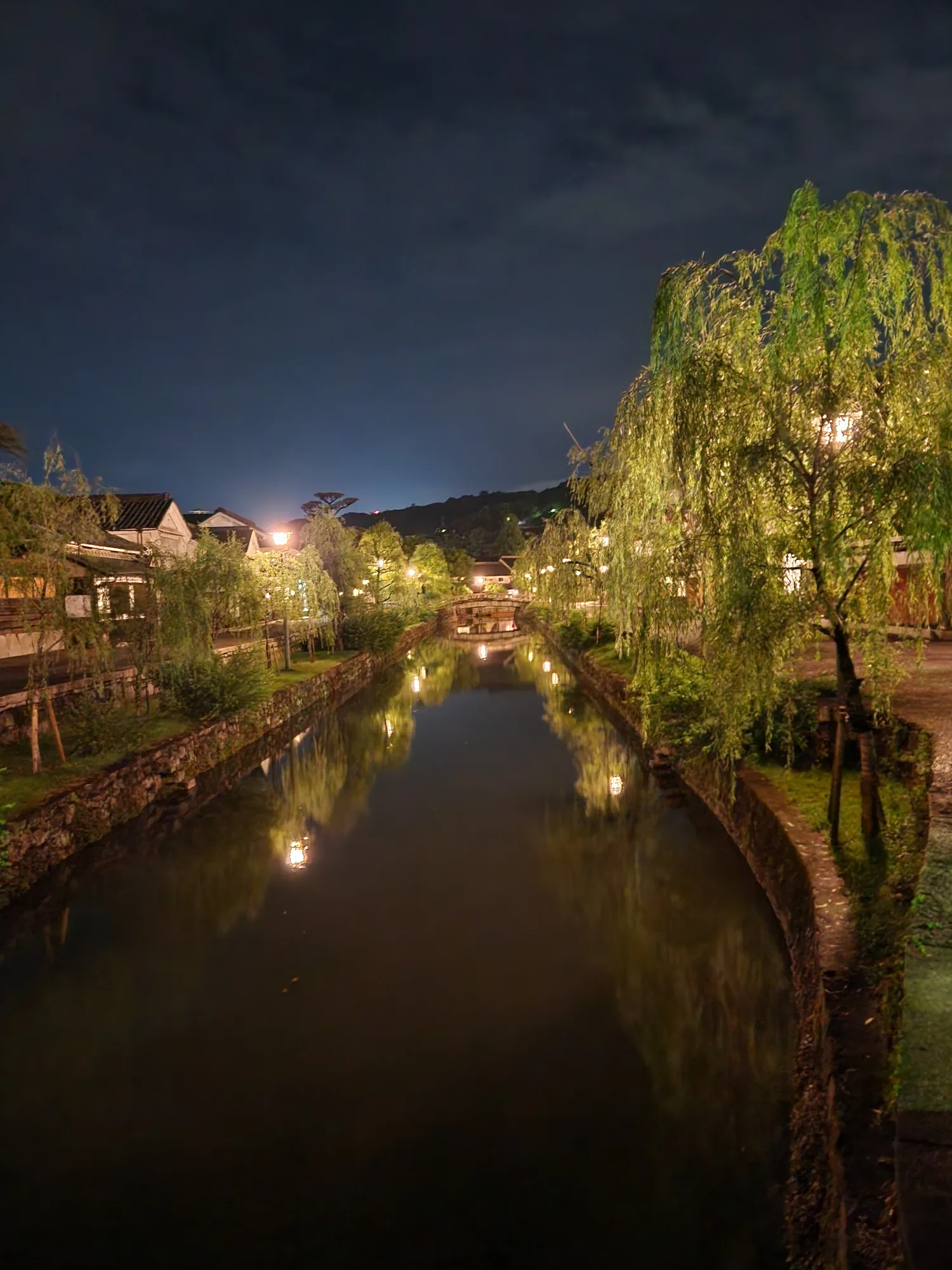 Kurashiki Bikan Historical Quarter canal at night