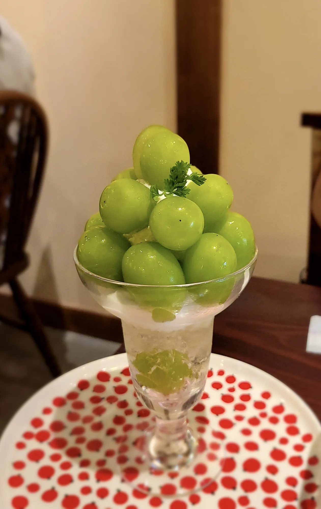 Muscat grape parfait at Kurashiki Momoko in Kurashiki